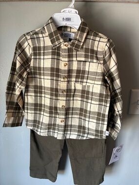 Original Penguin Kids Olive Green and Cream Plaid set